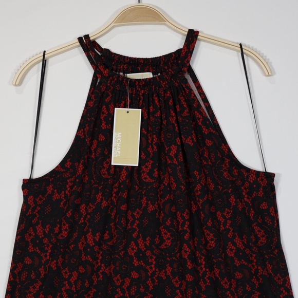Michael Kors Women's Spaghetti‎ Straps Elastic Neck Floral Top Black/Red Size S - Picture 2 of 8